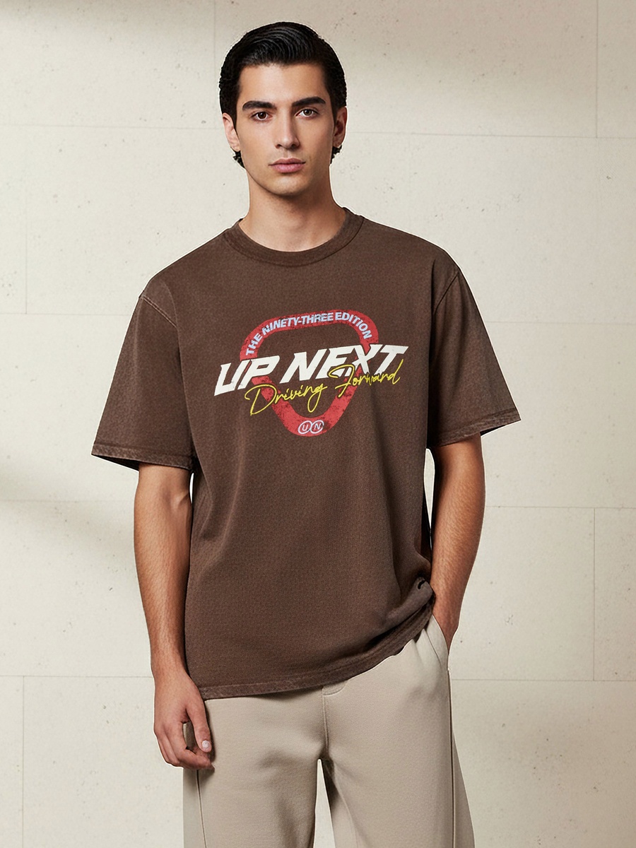 Men Relaxed Fit Crew Neck Short Sleeves Washed Graphic Print T-Shirt