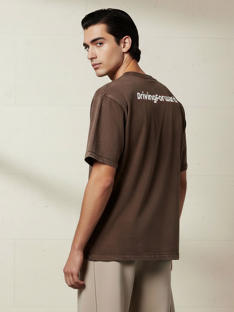 Men Relaxed Fit Crew Neck Short Sleeves Washed Graphic Print T-Shirt