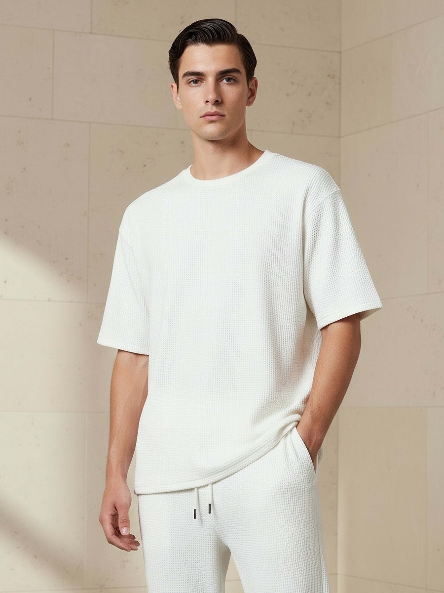 Men Crew Neck Short Sleeves Textured T-Shirt