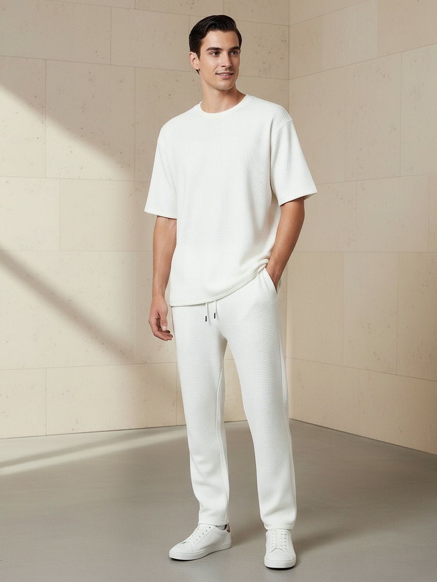 Men Crew Neck Short Sleeves Textured T-Shirt