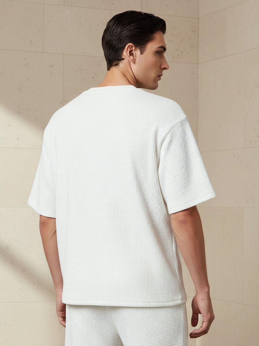 Men Crew Neck Short Sleeves Textured T-Shirt