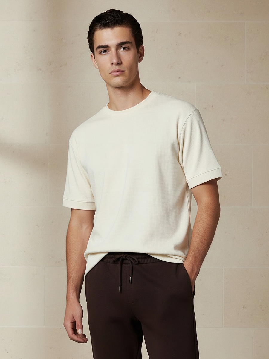 Men Relaxed Crew Neck Short Sleeves Textured T-Shirt