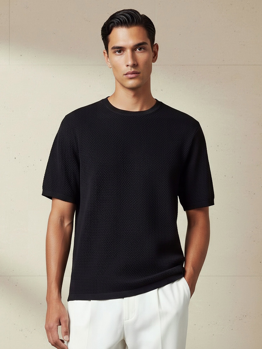 Men Crew Neck Popcorn Textured T-Shirt