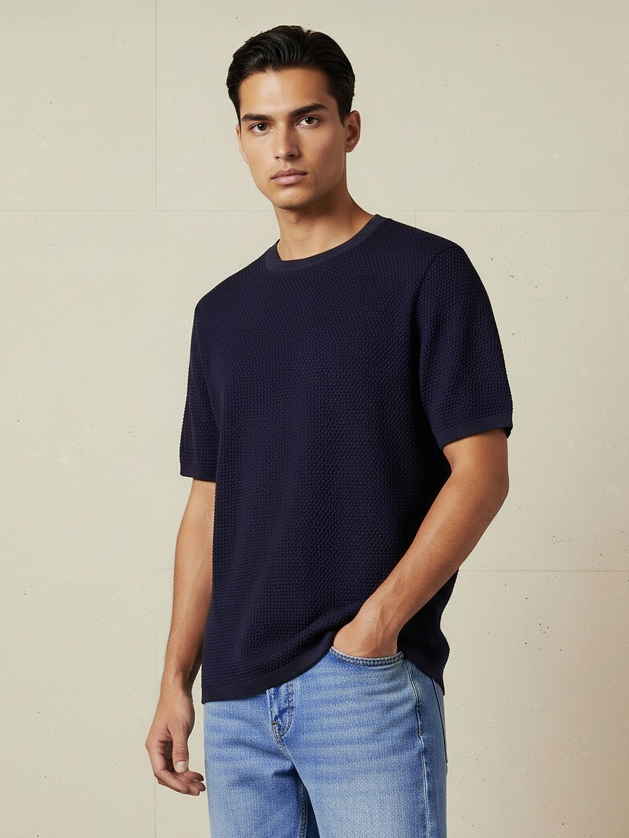Men Crew Neck Popcorn Textured T-Shirt