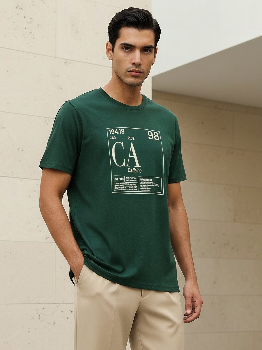 Men Slim Fit Crew Neck Short Sleeves Graphic Print T-Shirt