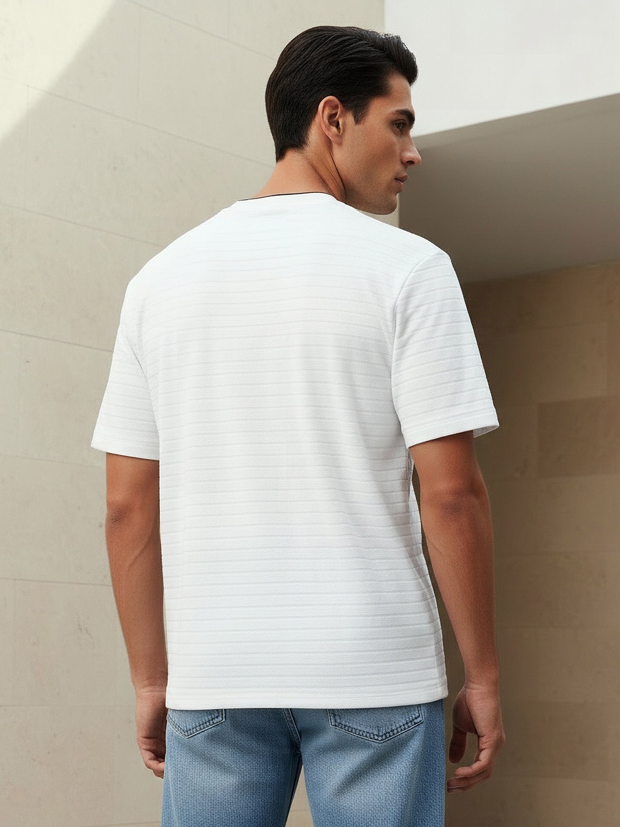 Men Regular Fit Crew Neck Short Sleeve Textured T-Shirt
