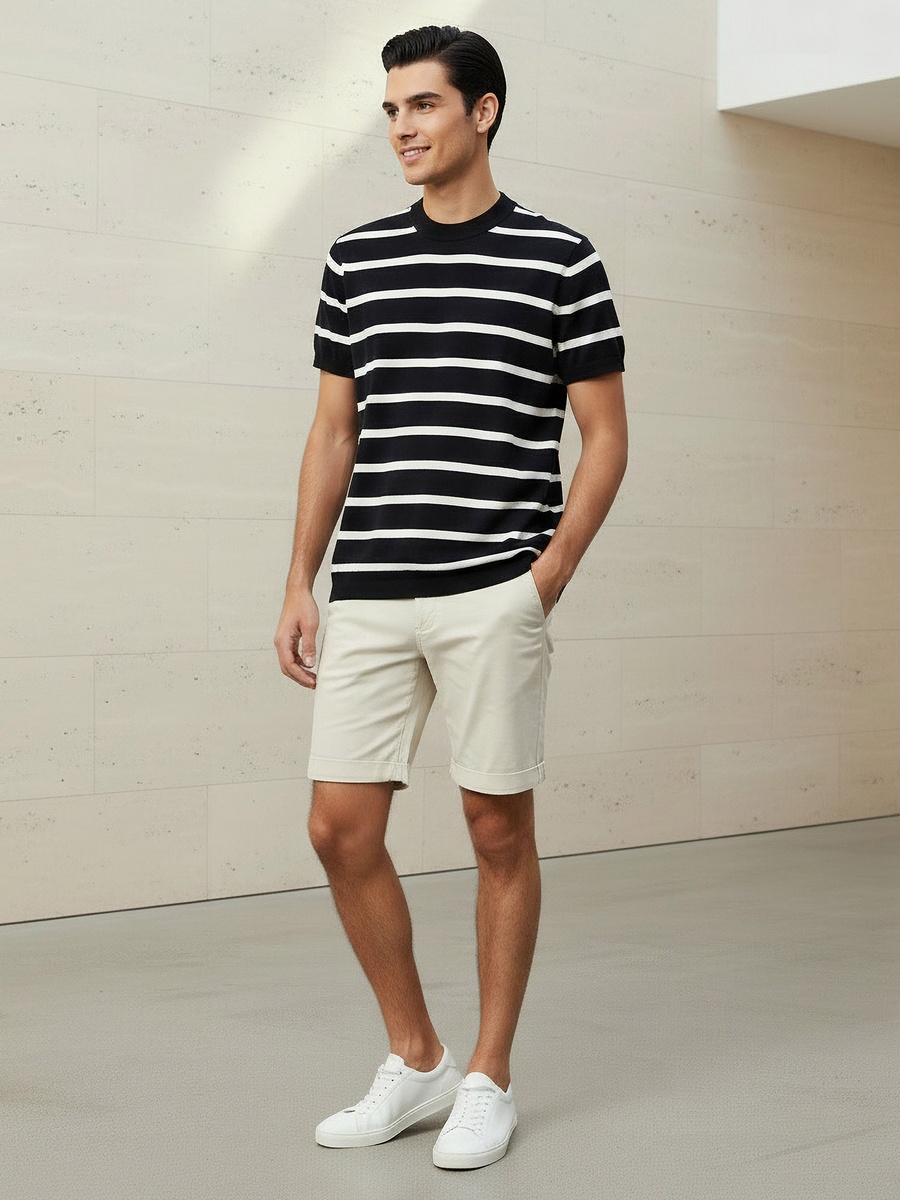 Men Regular Fit Crew Neck Short Sleeves Striped T-Shirt