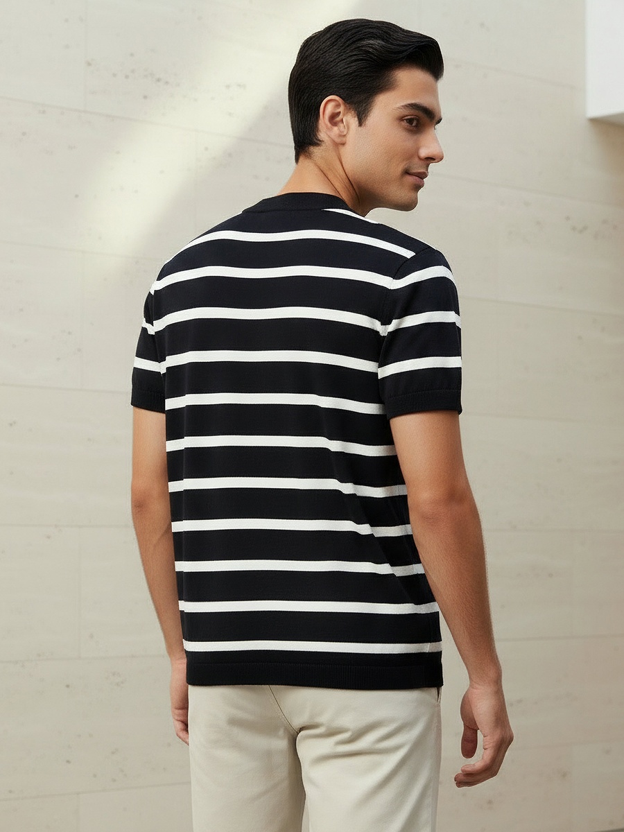 Men Regular Fit Crew Neck Short Sleeves Striped T-Shirt