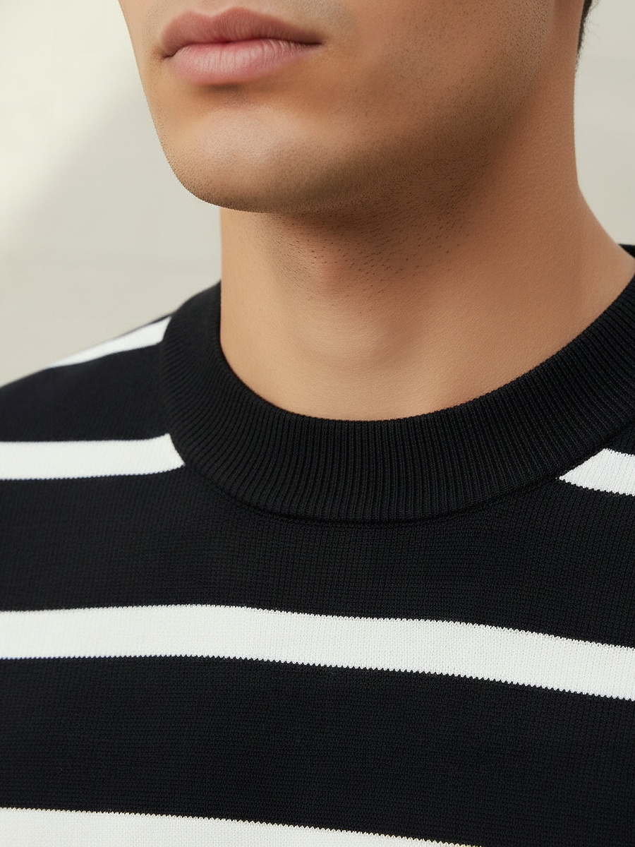 Men Regular Fit Crew Neck Short Sleeves Striped T-Shirt