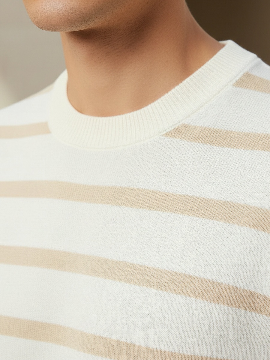 Men Regular Fit Crew Neck Short Sleeves Striped T-Shirt