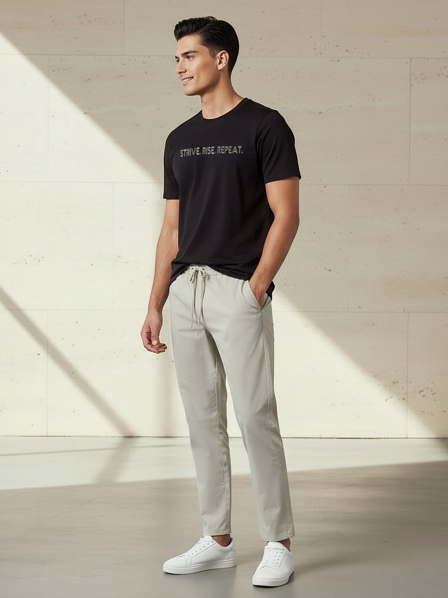 Men Slim Fit Crew Neck Short Sleeve Slogan Print T-Shirt