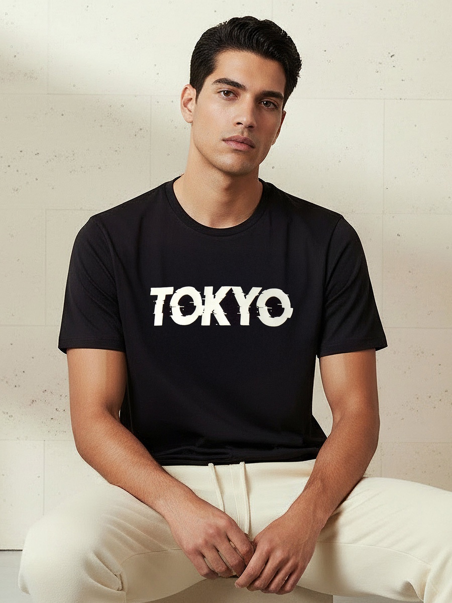 Men Slim Fit Crew Neck Short Sleeve Printed T-Shirt