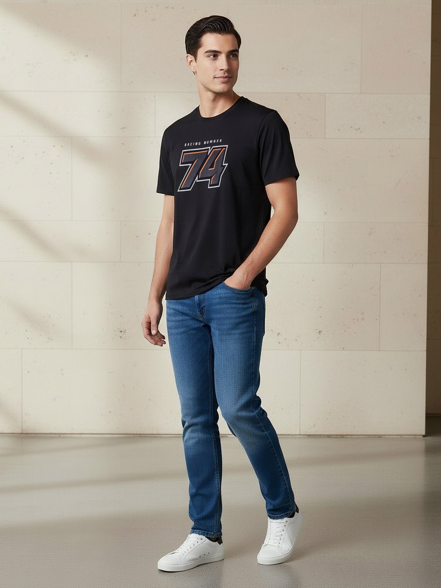 Men Slim Fit Crew Neck Short Sleeve Printed T-Shirt