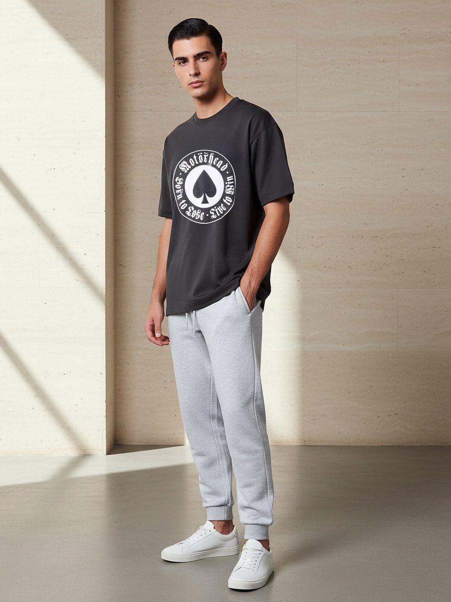 Men Relaxed Fit Crew Neck Short Sleeves Motorhead Print T-Shirt