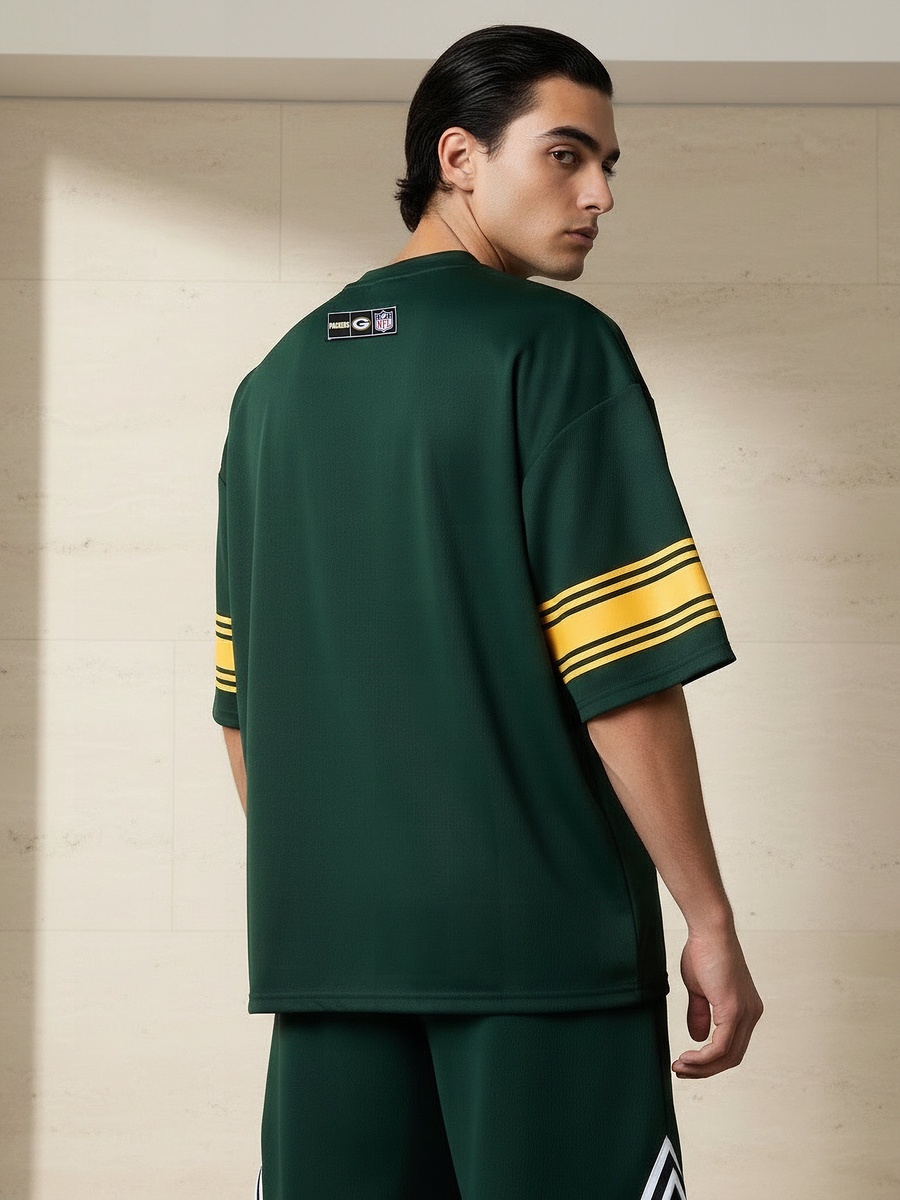 Men Relaxed Fit Round Neck Short Sleeves Green Bay Packers Print T-Shirt