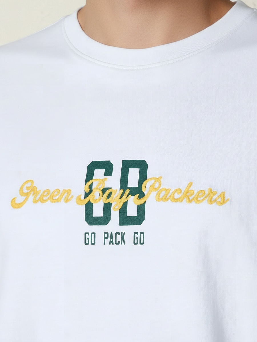 Men Relaxed Fit Crew Neck Short Sleeves Green Bay Packers Print T-Shirt