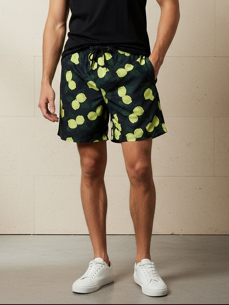 Men Lemon Print Swim Shorts