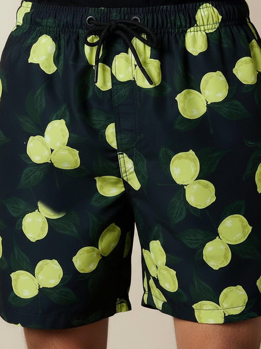 Men Lemon Print Swim Shorts