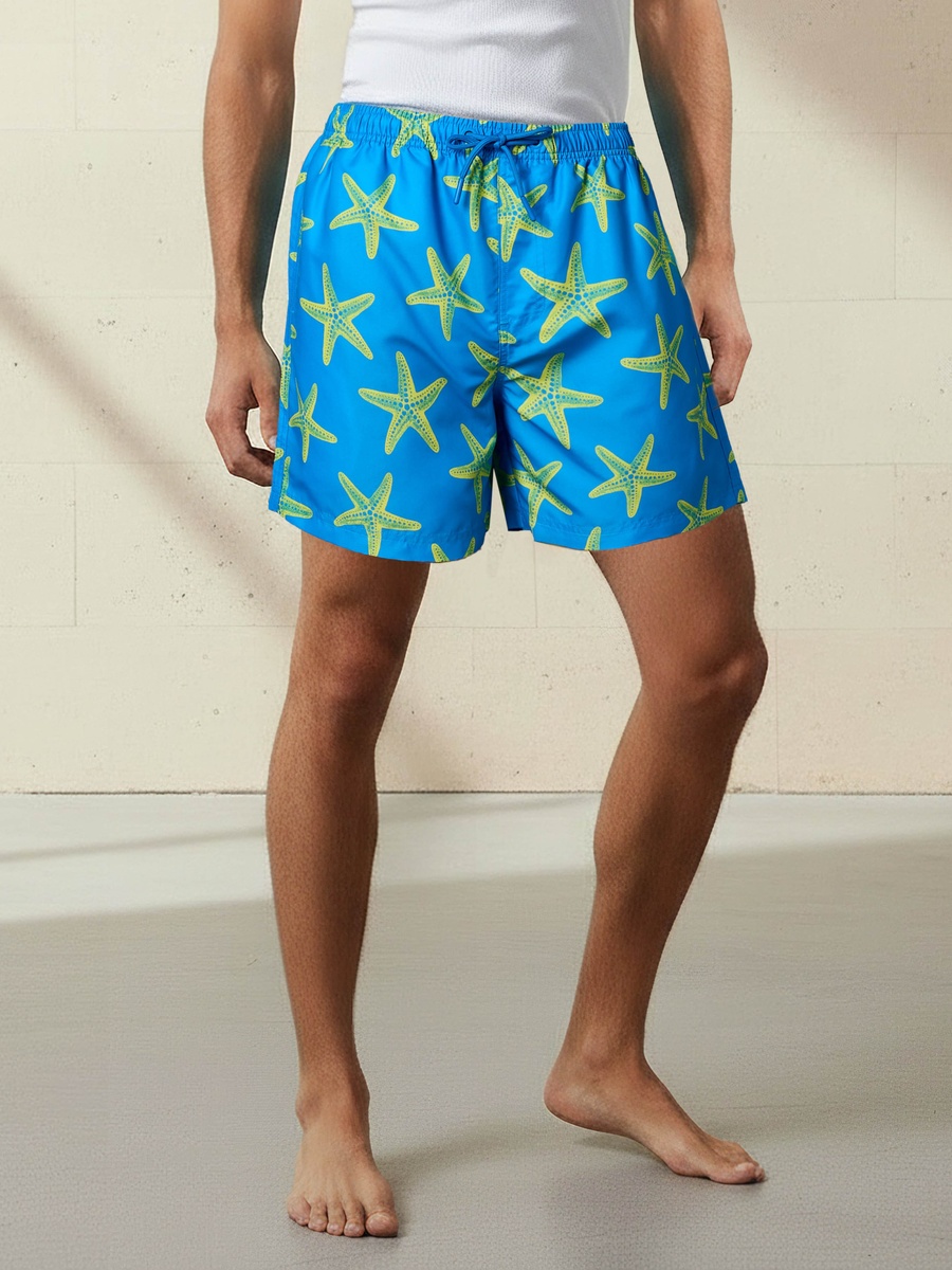 Men Starfish Print Swim Shorts