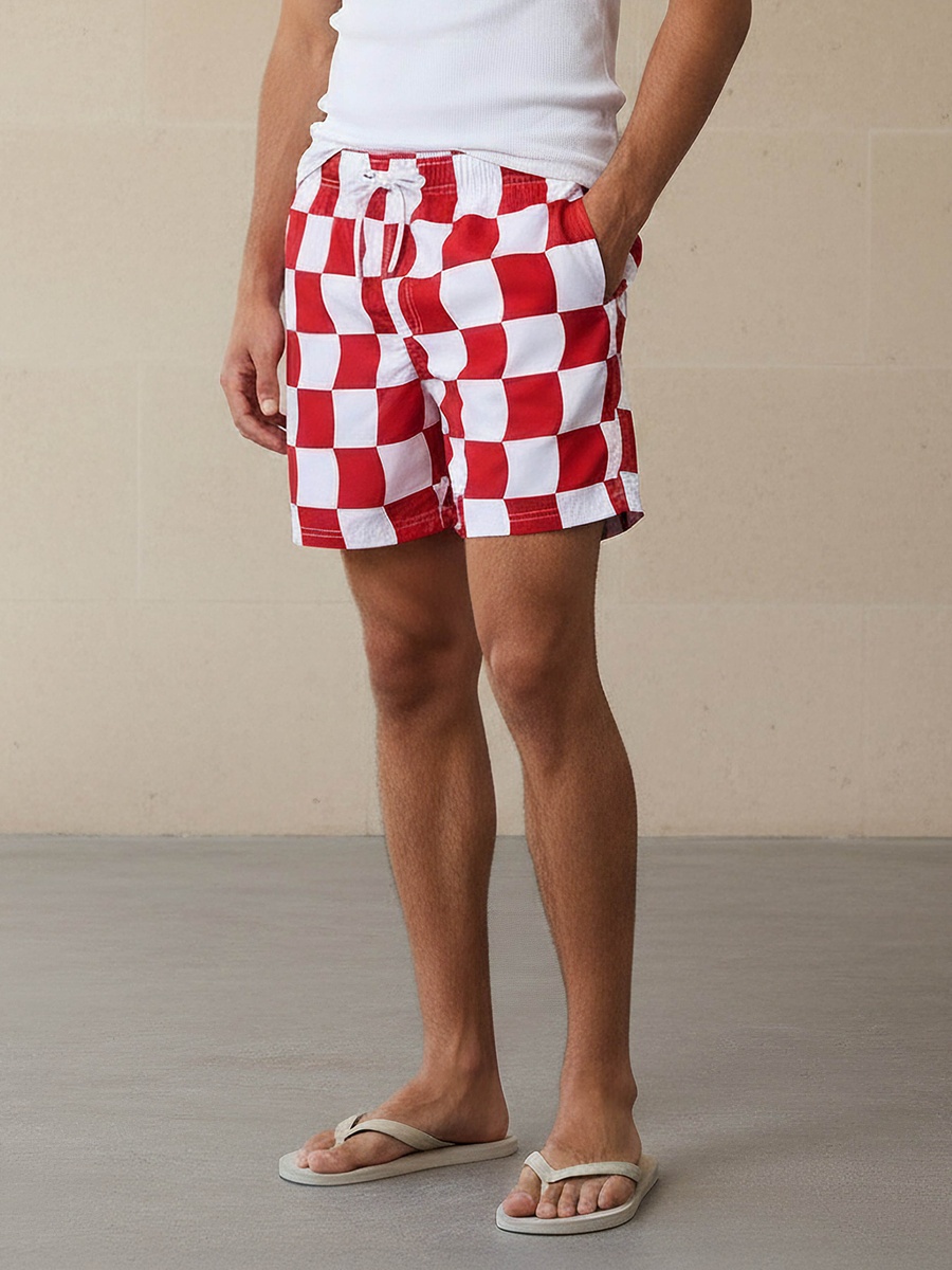 Men Checked Swim Shorts