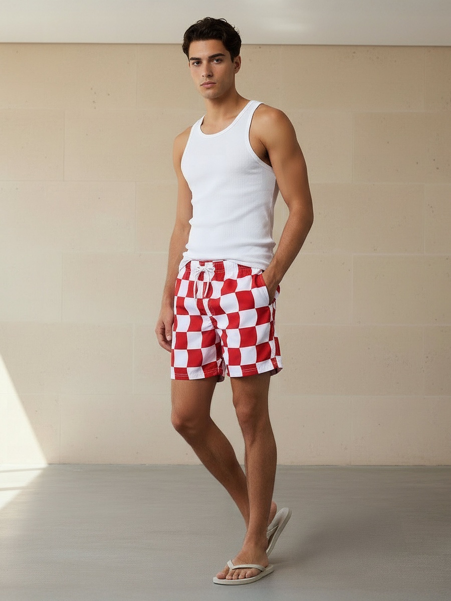 Men Checked Swim Shorts