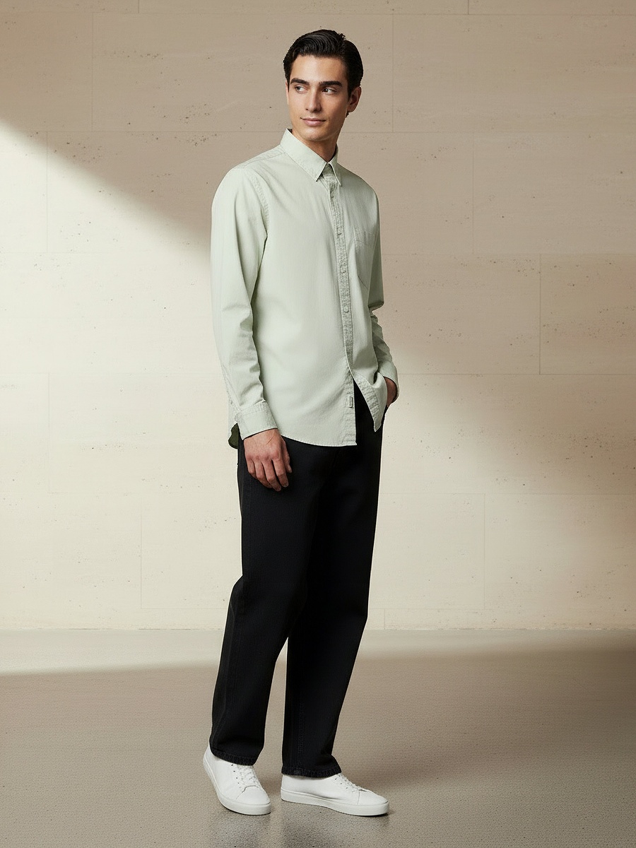 Men Regular Fit Collared Long Sleeve Shirt