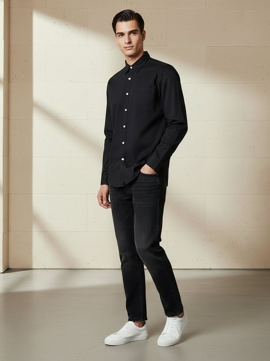 Men Regular Fit Collared Long Sleeve Shirt