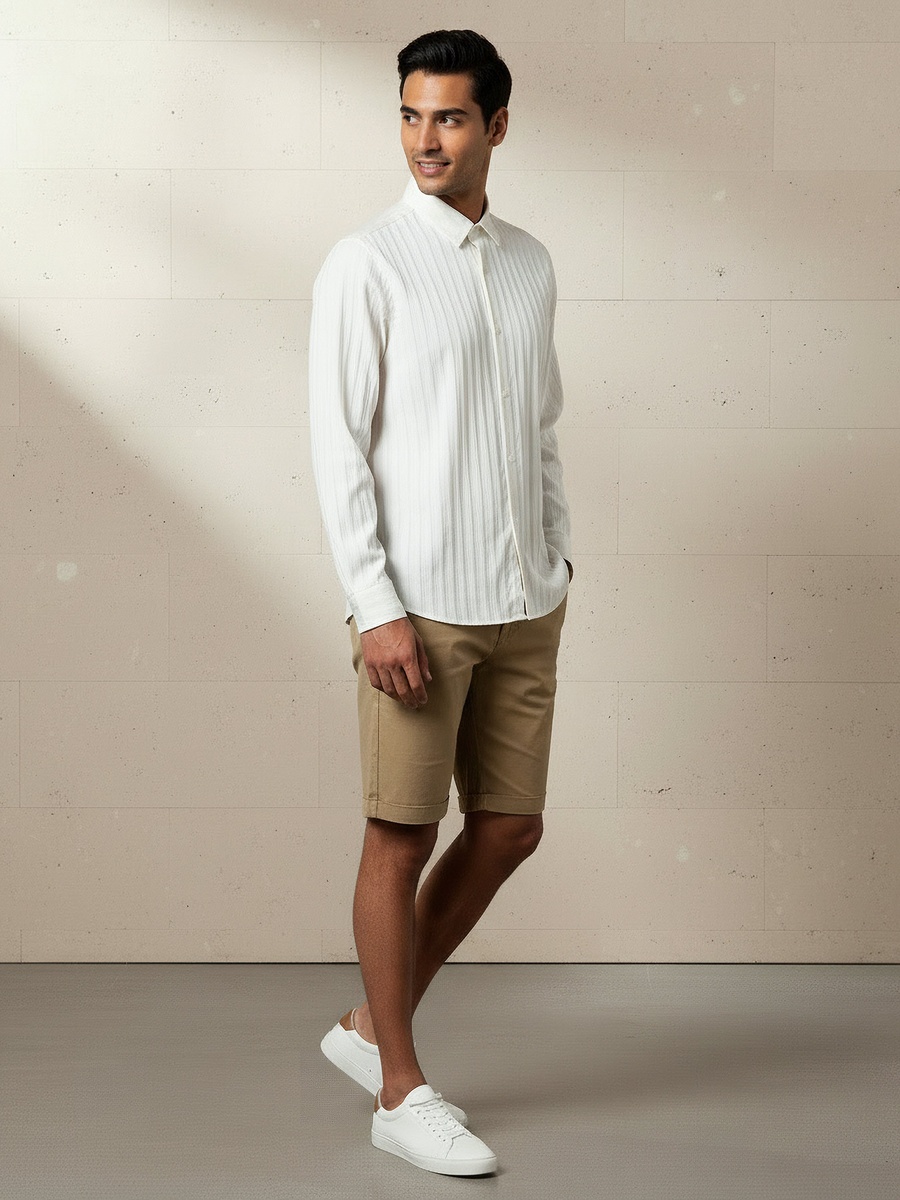 Men Regular Fit Collared Textured Long Sleeves Shirt