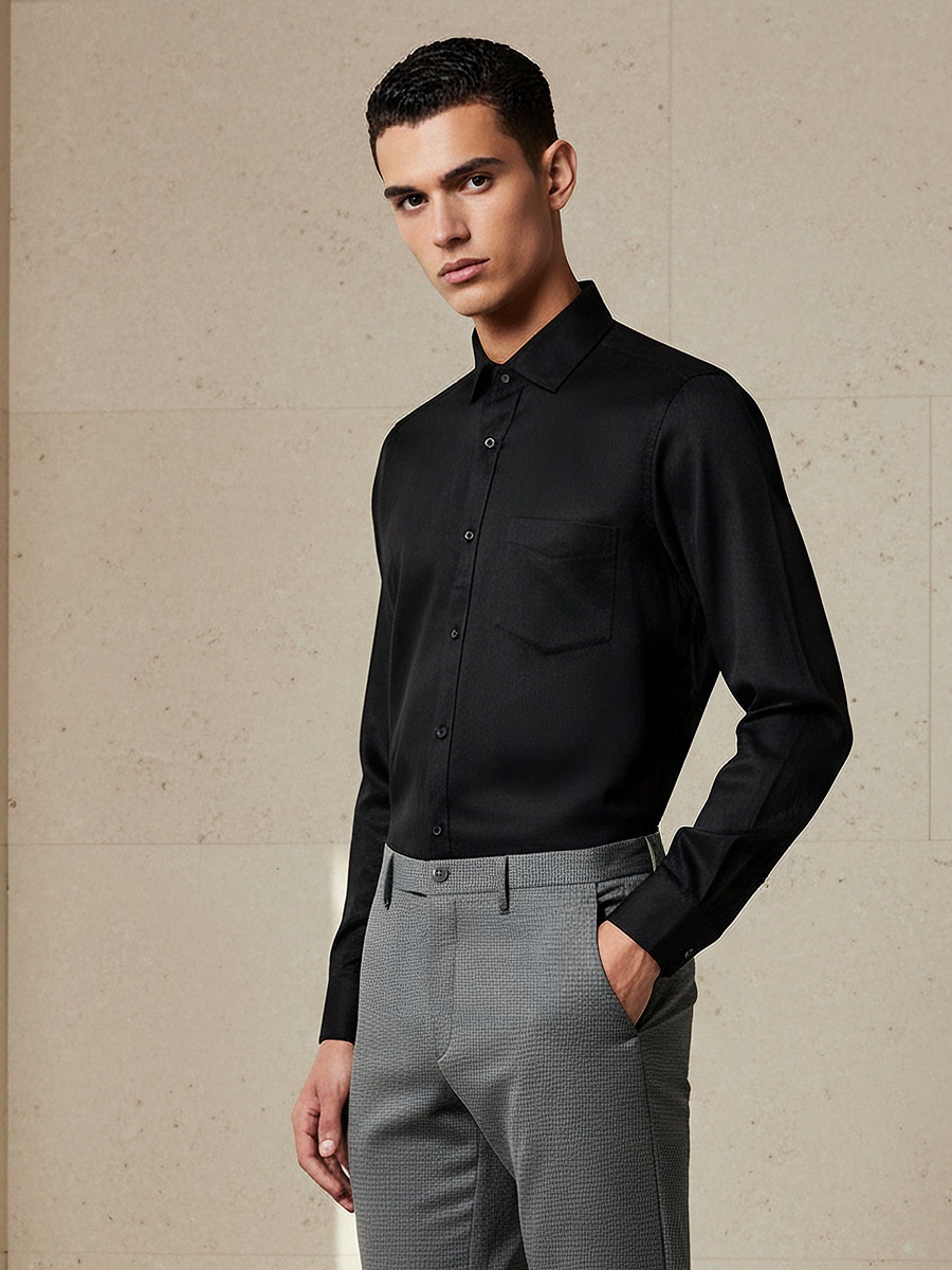 Men Regular Fit Collared Long Sleeve Shirt