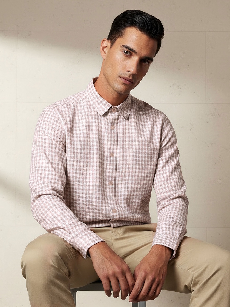Men Regular Fit Collared Checked Long Sleeve Shirt
