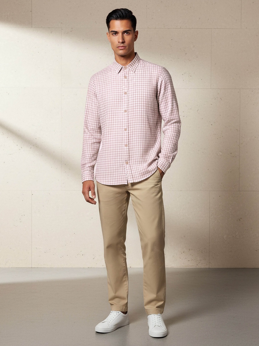 Men Regular Fit Collared Checked Long Sleeve Shirt