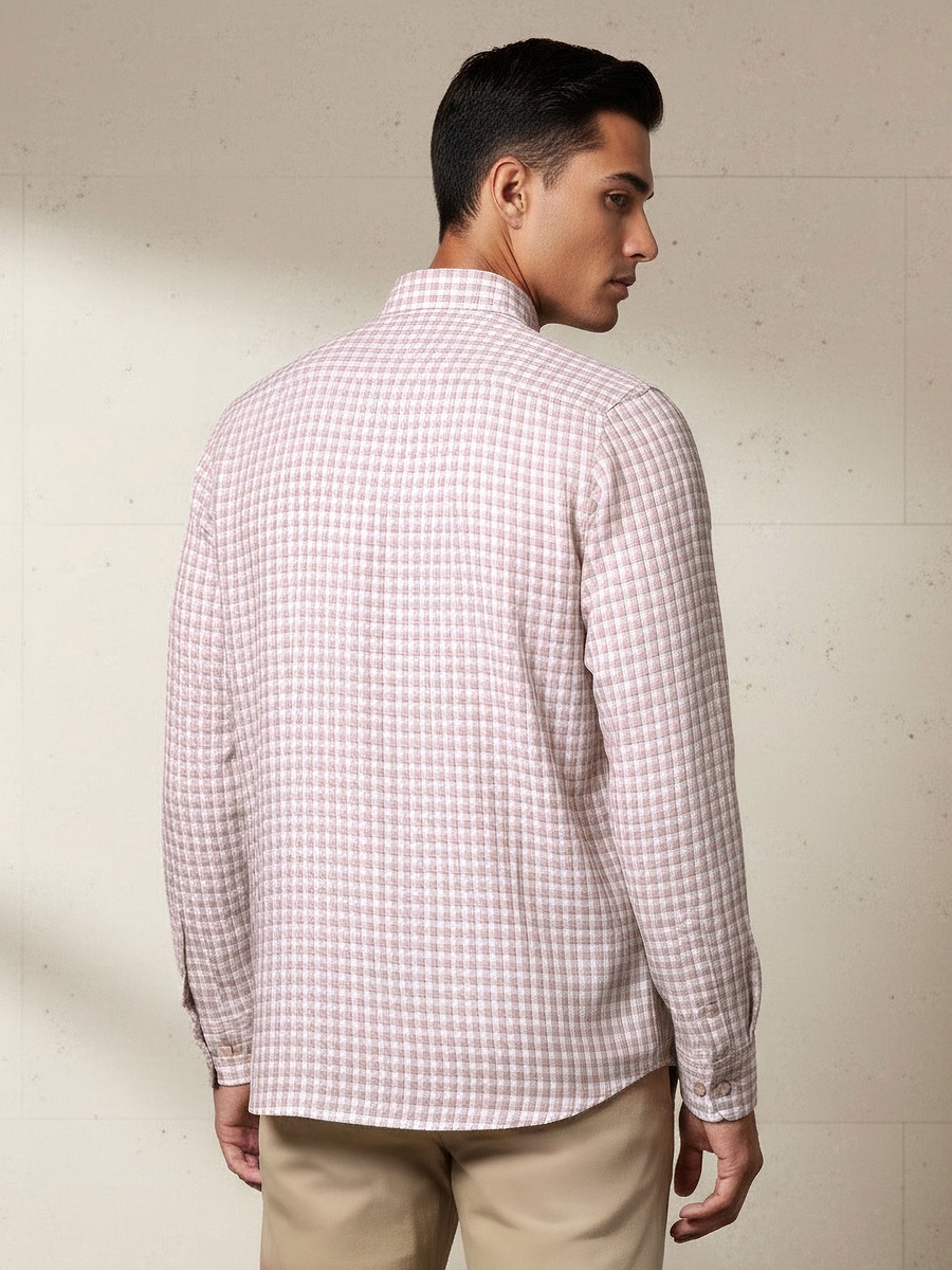Men Regular Fit Collared Checked Long Sleeve Shirt