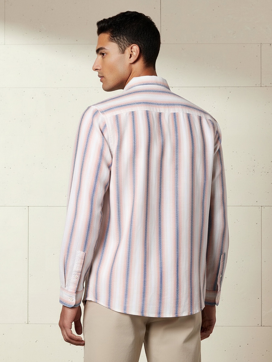 Men Regular Fit Collared Striped Long Sleeve Shirt