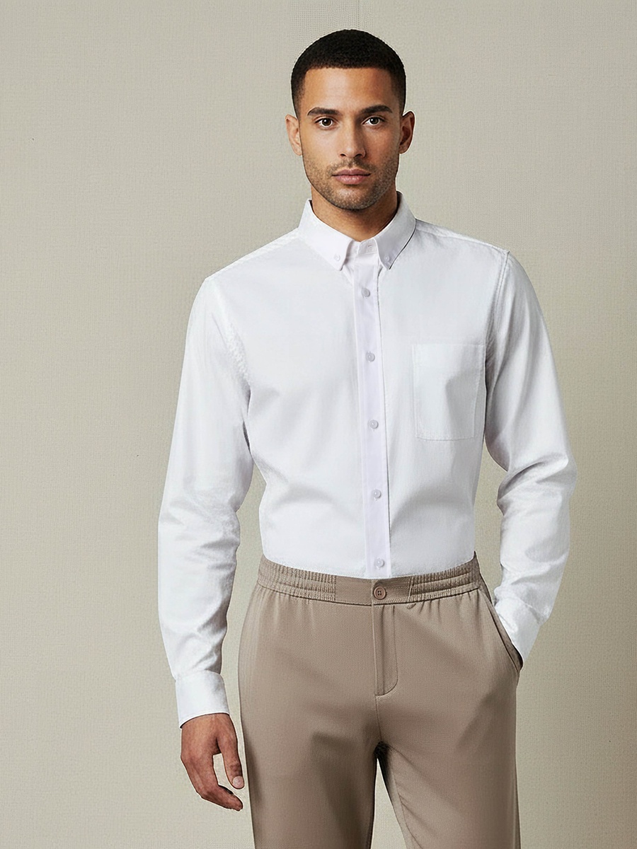 Men Slim Fit Button-Down Collar Long Sleeve Shirt