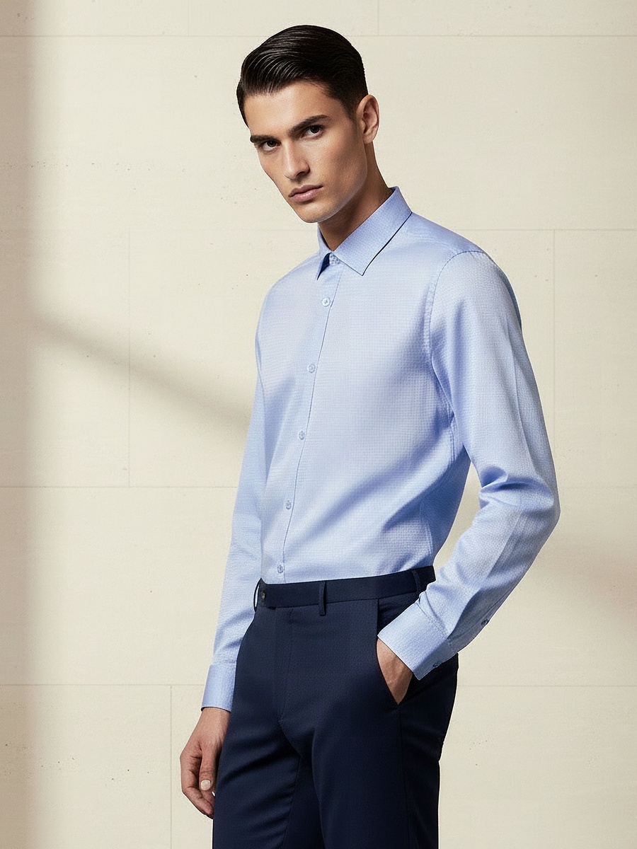 Men Regular Fit Collared Textured Long Sleeve Shirt