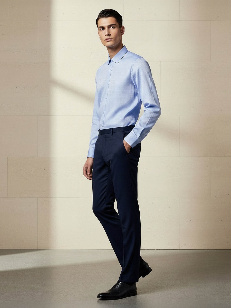 Men Regular Fit Collared Textured Long Sleeve Shirt