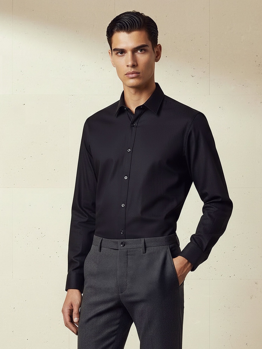 Men Regular Fit Collared Striped Long Sleeve Shirt