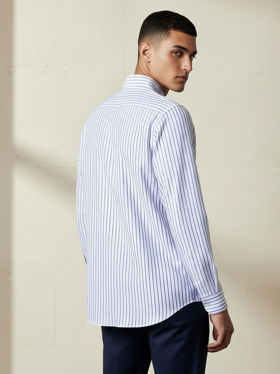 Men Regular Fit Collared Striped Long Sleeve Shirt
