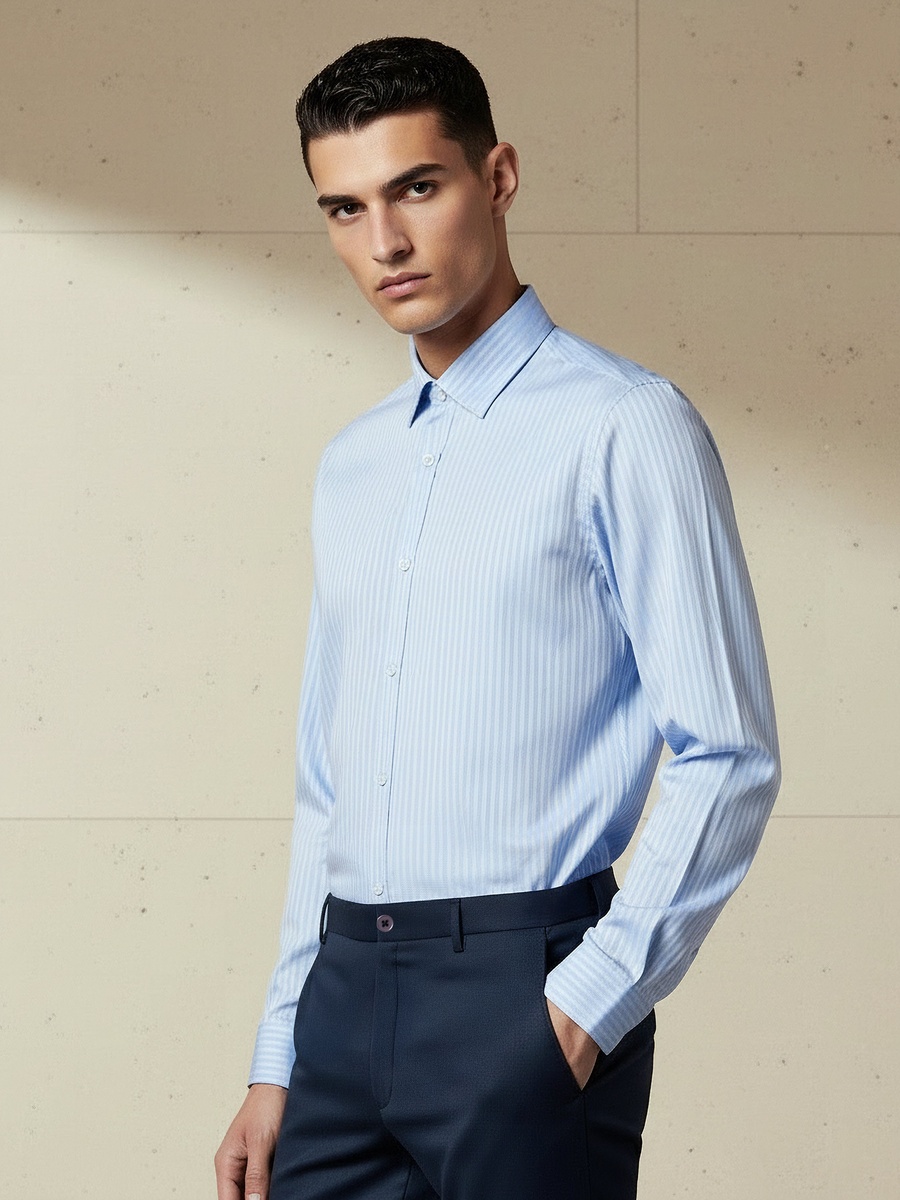 Men Regular Fit Collared Striped Long Sleeve Shirt