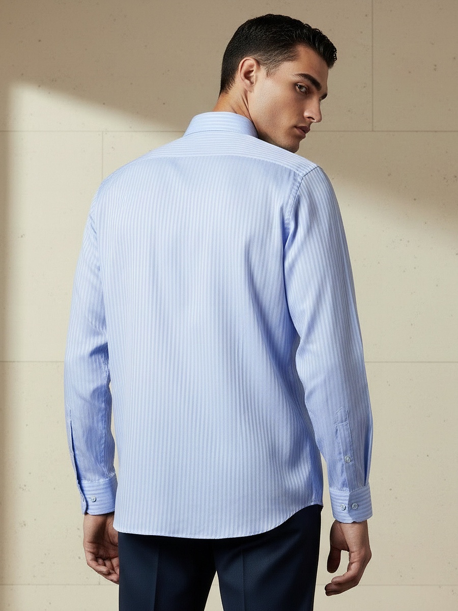Men Regular Fit Collared Striped Long Sleeve Shirt
