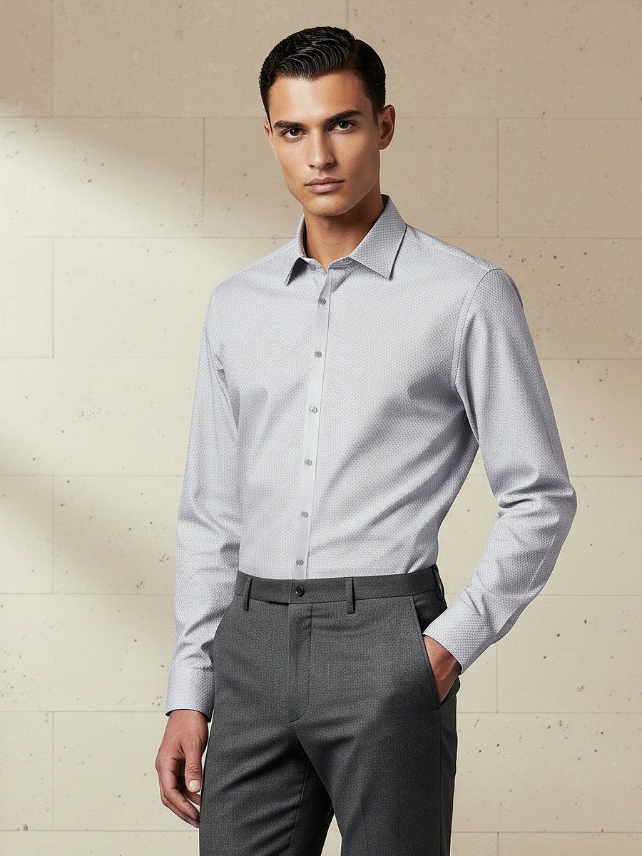 Men Regular Fit Collared Textured Long Sleeves Shirt