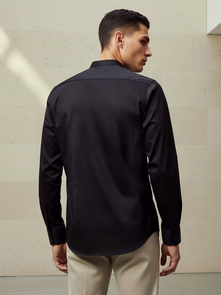 Men Regular Fit Mandarin Collar Long Sleeves Shirt