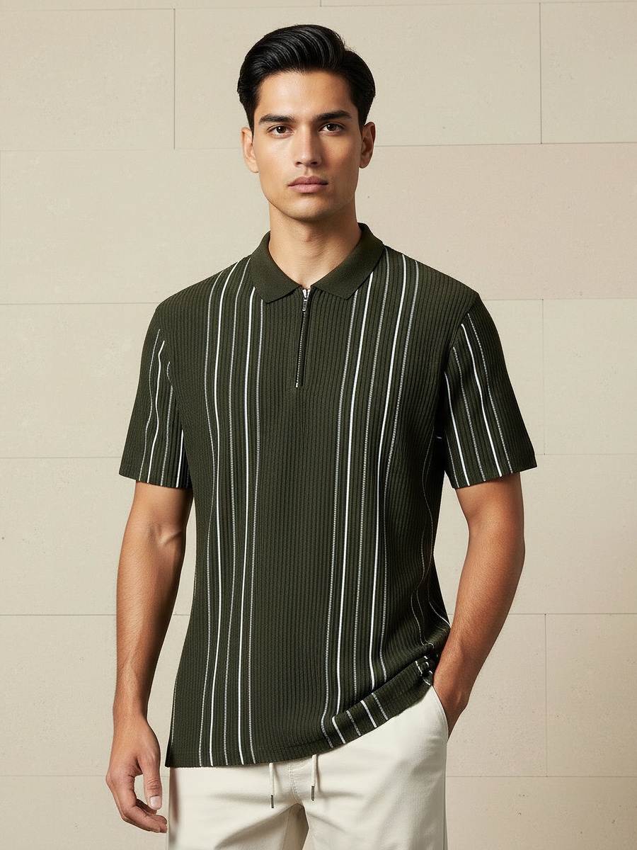 Men Short Sleeves Striped Polo T-Shirt