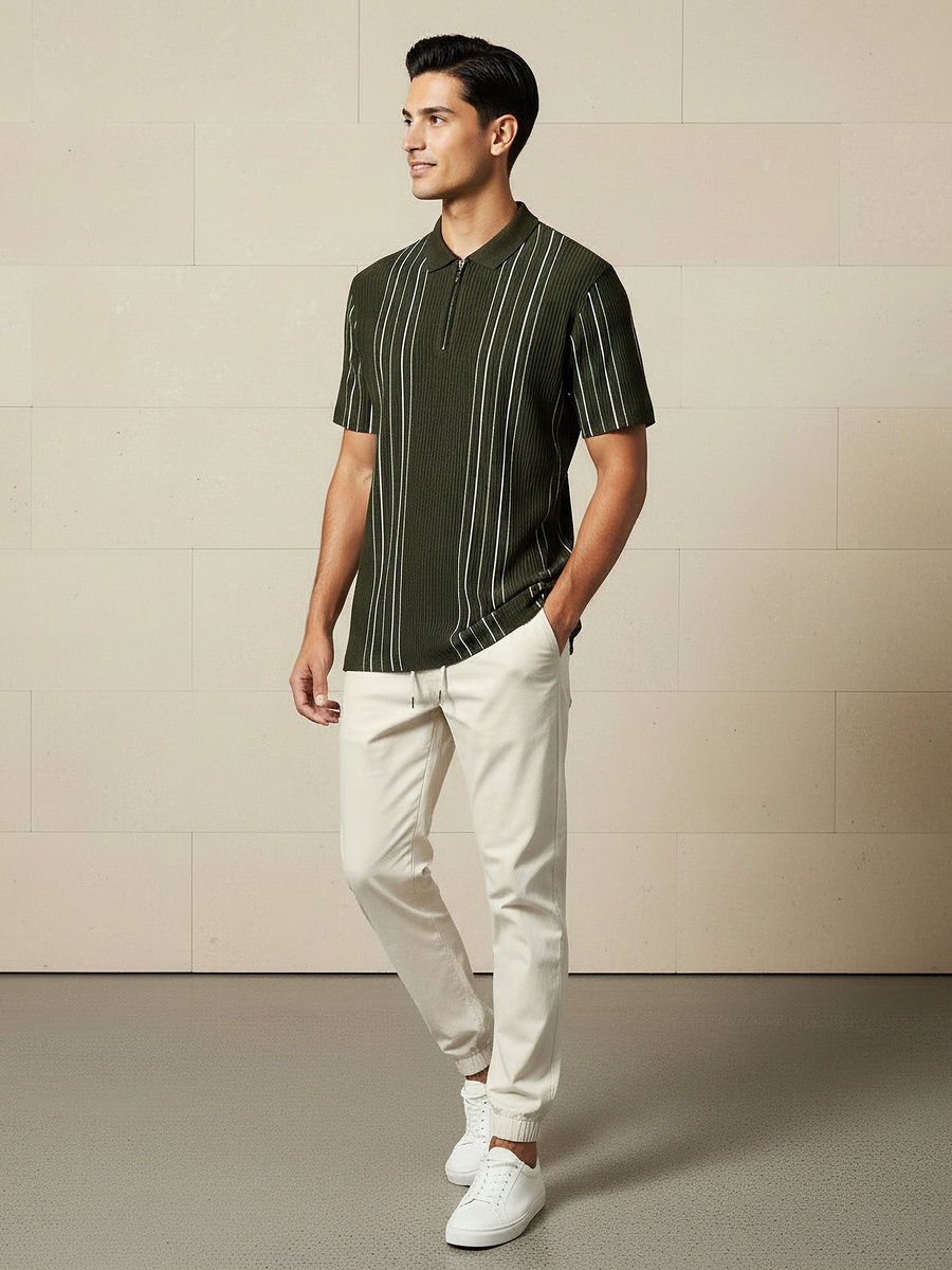 Men Short Sleeves Striped Polo T-Shirt