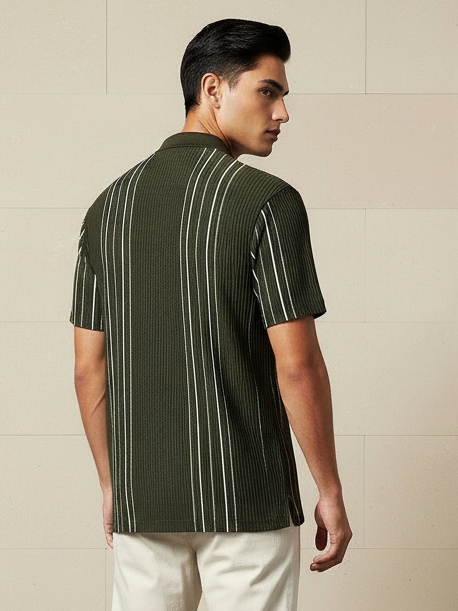 Men Short Sleeves Striped Polo T-Shirt