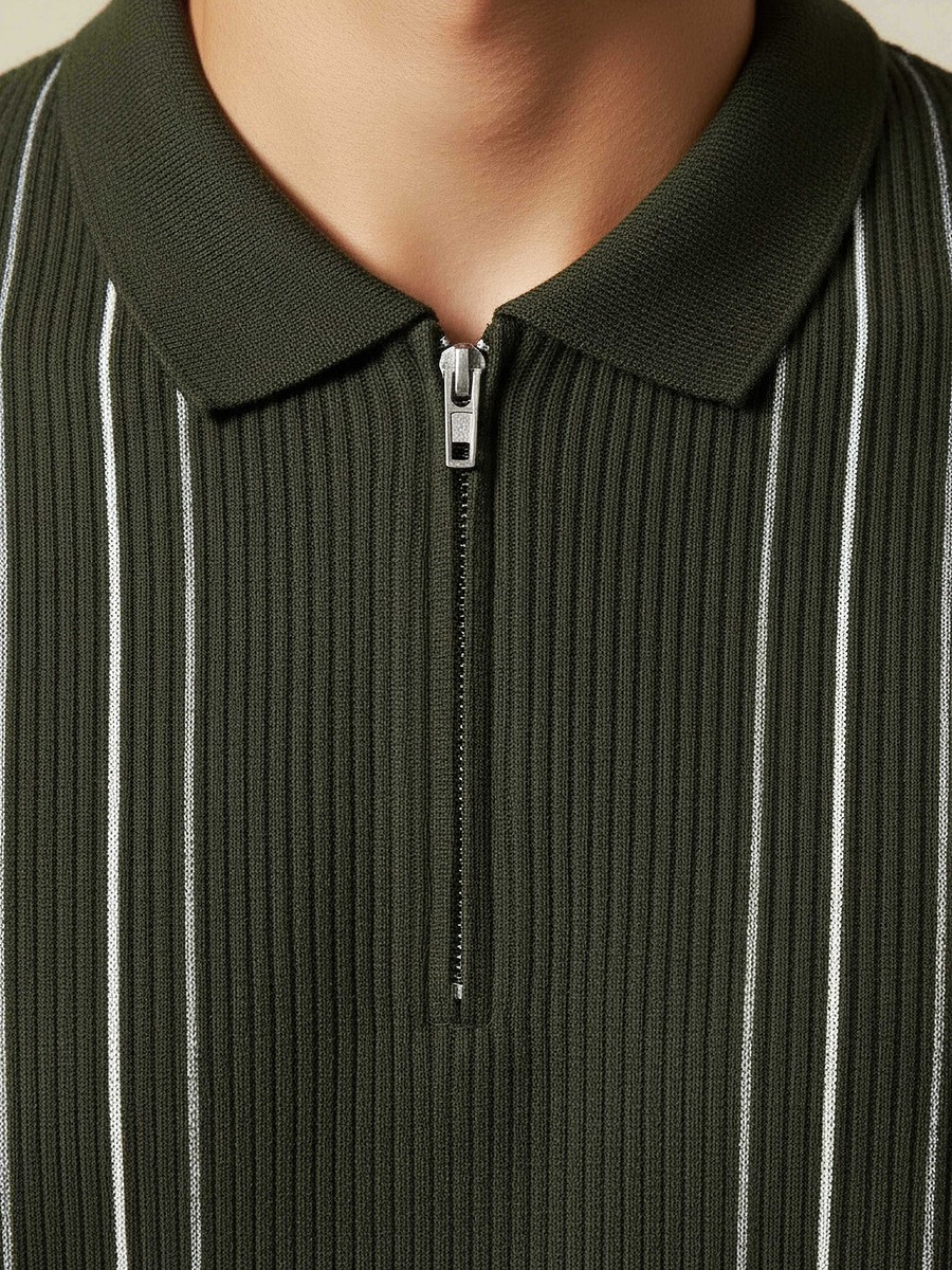 Men Short Sleeves Striped Polo T-Shirt