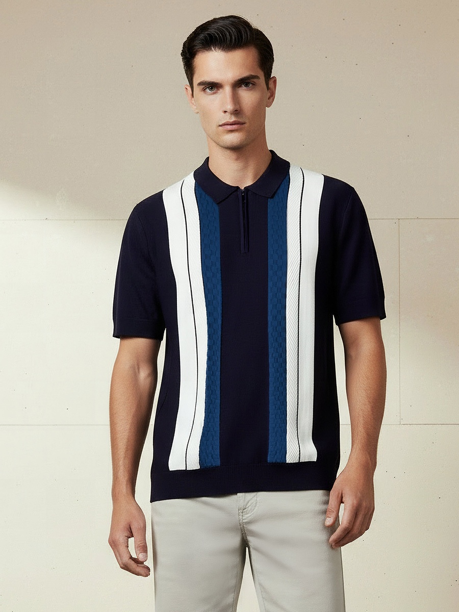 Men Short Sleeves Striped Polo T-Shirt