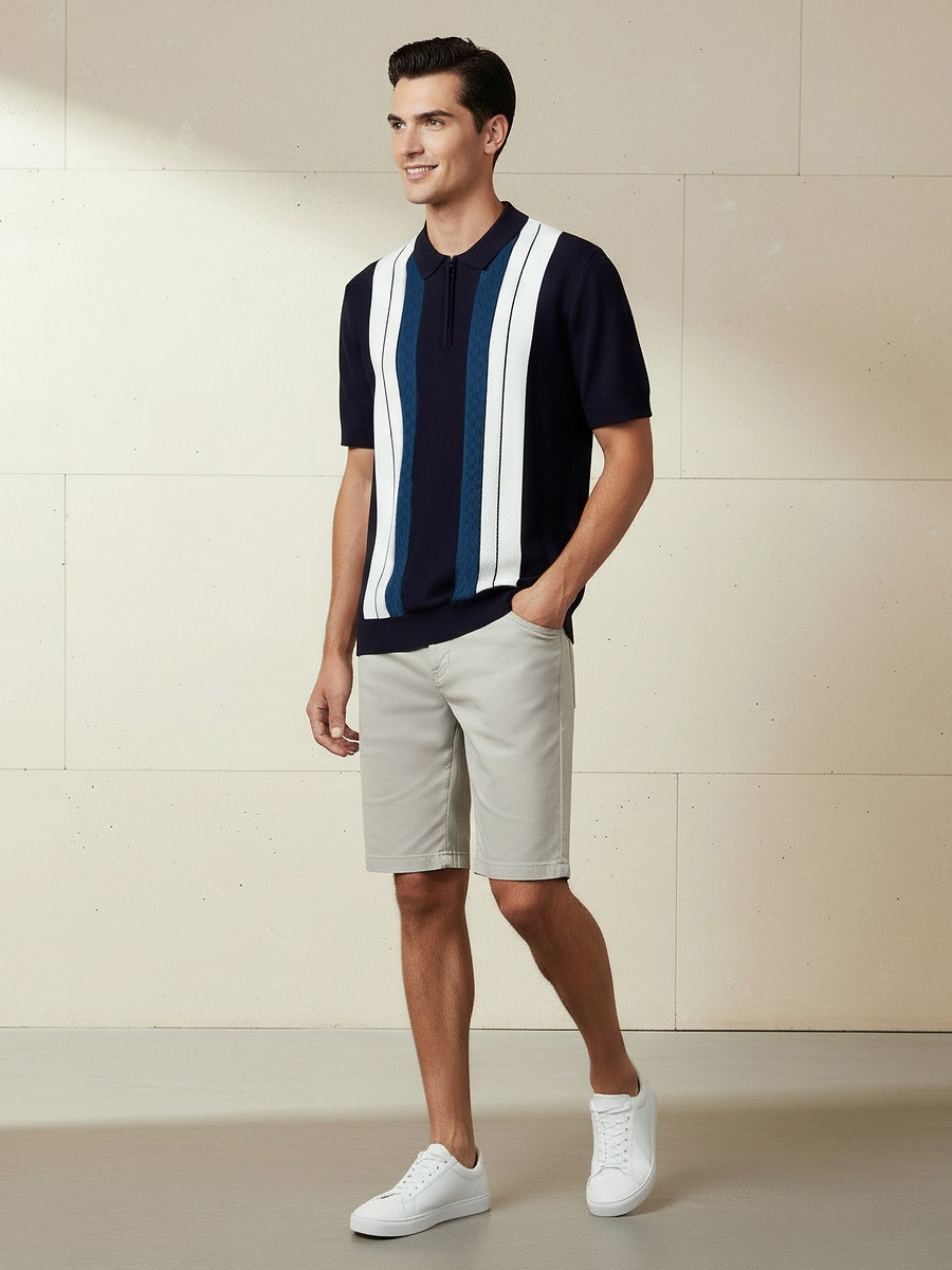 Men Short Sleeves Striped Polo T-Shirt