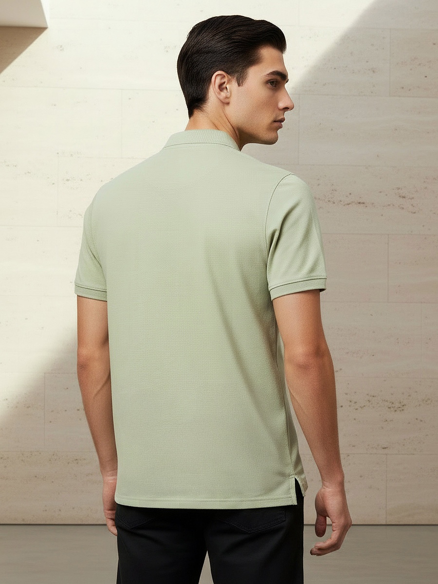 Men Short Sleeve Textured Polo T-Shirt