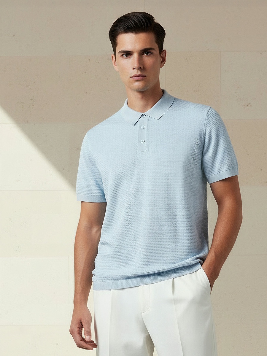 Men Short Sleeves Textured Polo T-Shirt